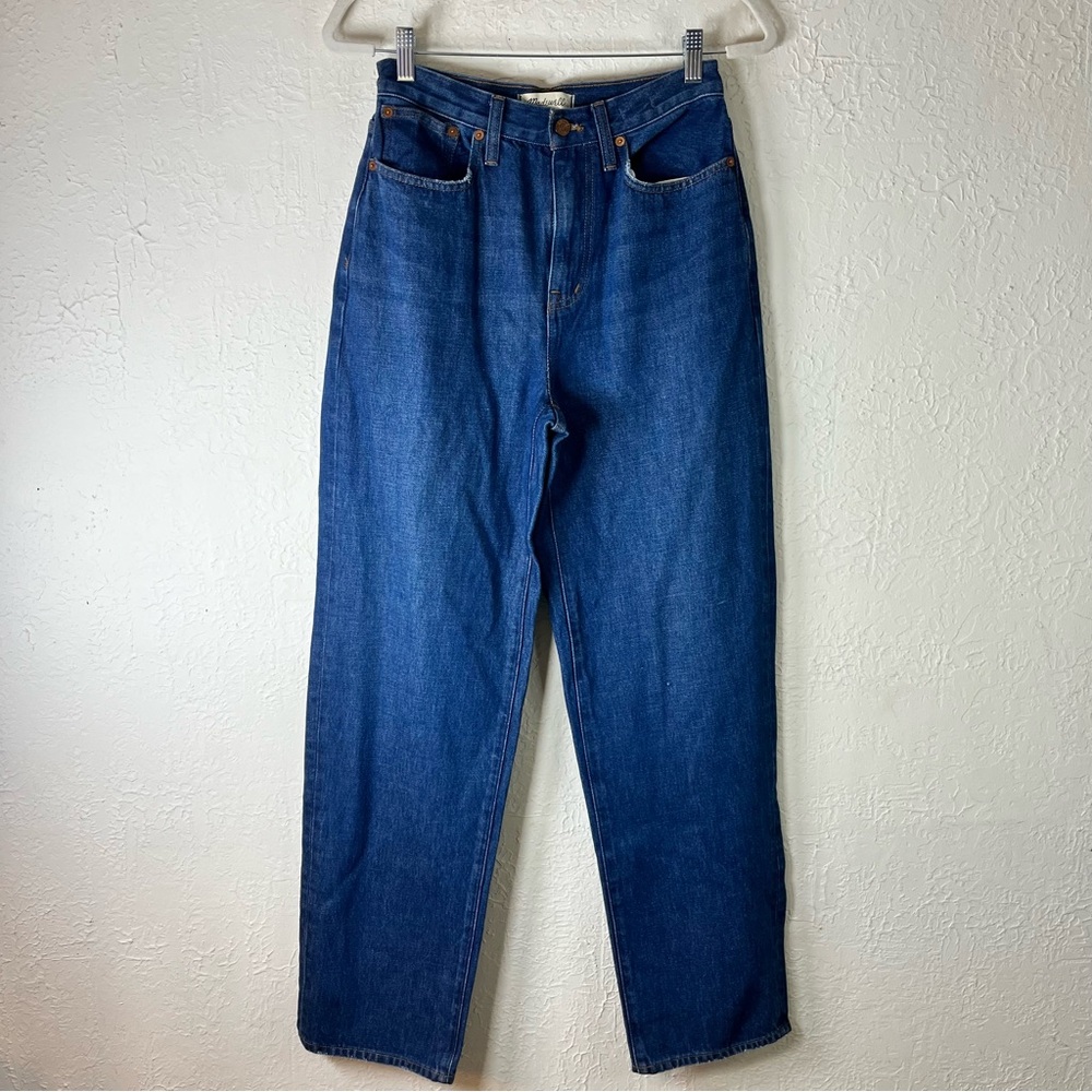 Madewell High Waisted Baggy Straight Jeans in Dark Worn Indigo Wash - Picture 3 of 15